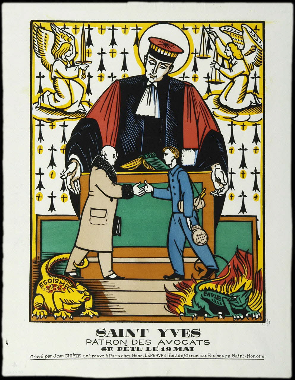 estampe SAINT YVES  PATRON DES AVOCATS  SE FÊTE LE 19 MAI 1942.6.2 Photo