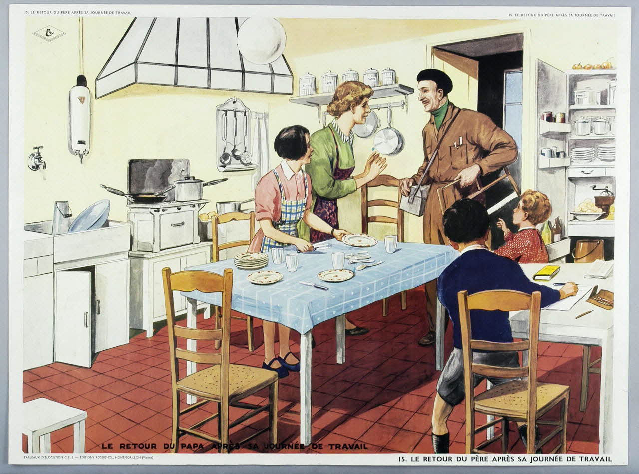 Editions Rossignol estampe 15. LE RETOUR DU PERE APRES SA JOURNEE DE TRAVAIL 1950-1970 2007.51.2.1 Photo