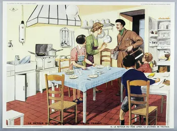 Editions Rossignol estampe 15. LE RETOUR DU PERE APRES SA JOURNEE DE TRAVAIL 1950-1970 2007.51.2.1  Photo