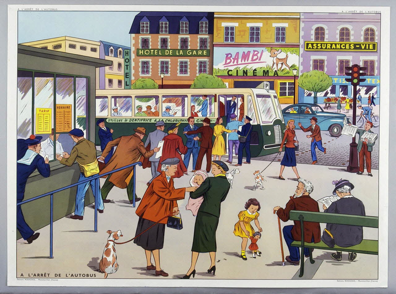 Editions Rossignol estampe A L'ARRÊT DE L'AUTOBUS 1950-1970 2007.51.8.2 Photo