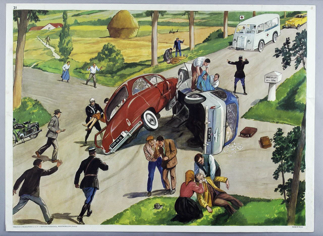 Editions Rossignol estampe L'accident de voiture 1950-1970 2007.52.3.1 Photo