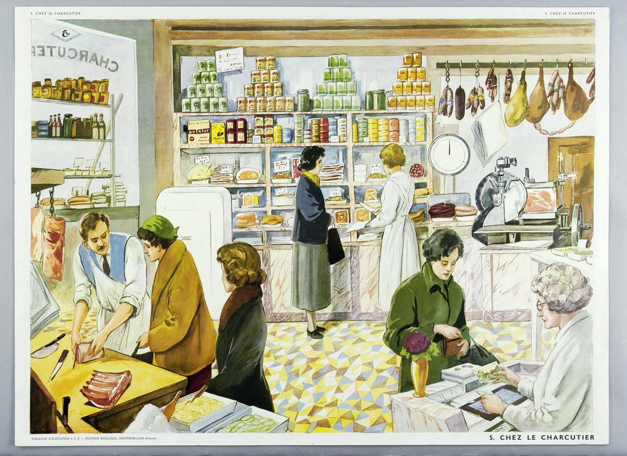 Editions Rossignol estampe 5. CHEZ LE CHARCUTIER 1950-1970 2007.51.1.1 Photo