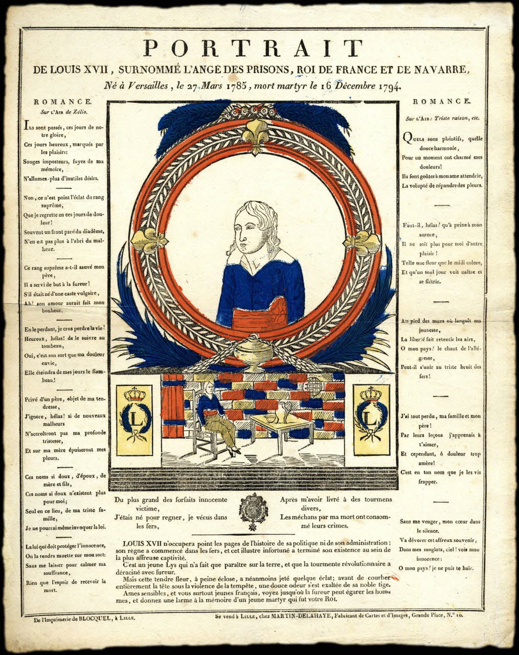 Henri Alexandre Joseph Martin-Delahaye ; Simon-François Blocquel estampe PORTRAIT  DE LOUIS XVII, SURNOMME L'ANGE DES PRISONS, ROI DE FRANCE ET DE NAVARRE. Lille 1815-1826 2008.11.33 Photo