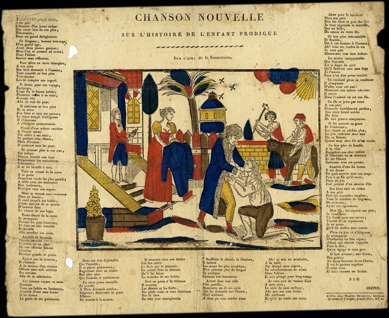 Henri Alexandre Joseph Martin-Delahaye estampe CHANSON NOUVELLE  SUR L'HISTOIRE DE L'ENFANT PRODIGUE Lille 1810-1826 2008.11.24 Photo