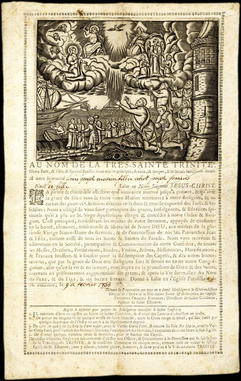 estampe AU NOM DE LA TRES.SAINTE TRINITE'. 1755 2008.11.3 Photo