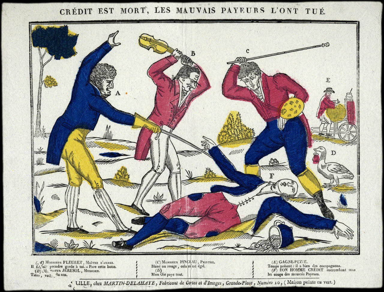 Henri Alexandre Joseph Martin-Delahaye estampe CREDIT EST MORT, LES MAUVAIS PAYEURS L'ONT TUE. Lille 1810-1826 2008.11.19 Photo