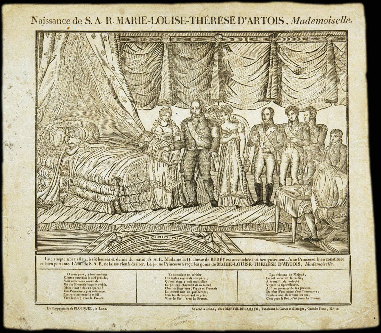 Henri Alexandre Joseph Martin-Delahaye ; Simon-François Blocquel estampe Naissance de S.A.R. MARIE-LOUISE-THERESE D'ARTOIS. Mademoiselle. Lille 1819 2008.11.37 Photo