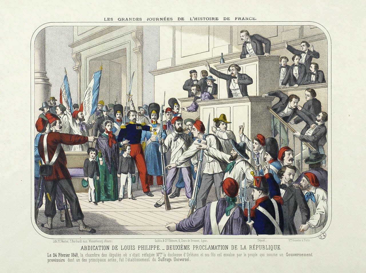 Gadola et Gosselin estampe LES GRANDES JOURNEES DE L'HISTOIRE DE FRANCE.  ABDICATION DE LOUIS PHILIPPE. _ DEUXIEME PROCLAMATION DE LA REPUBLIQUE. Lyon 1874-1884 1938.25.130 Photo