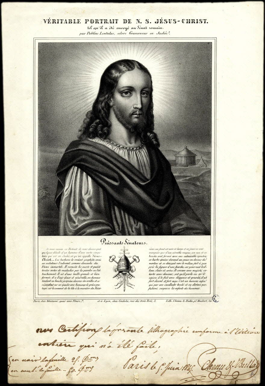 estampe VERITABLE PORTRAIT DE N. S. JESUS-CHRIST.  tel qu'il a été envoyé au Sénat romain  par Publius Lentulus, alors Gouverneur en Judée 1951.16.102 Photo