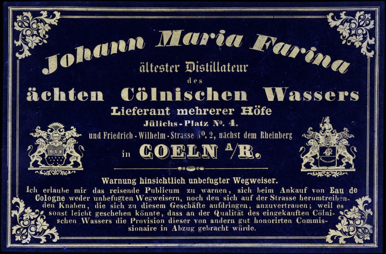 étiquette publicitaire Johann Maria Farina  ättester Distillateur 1960.66.55 Photo