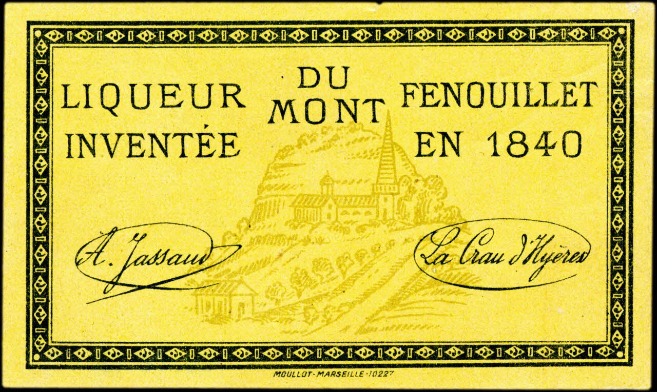 Etablissements Moullot étiquette publicitaire LIQUEUR DU MONT FENOUILLET  INVENTEE EN 1840 Marseille 1840 1960.66.73 Photo