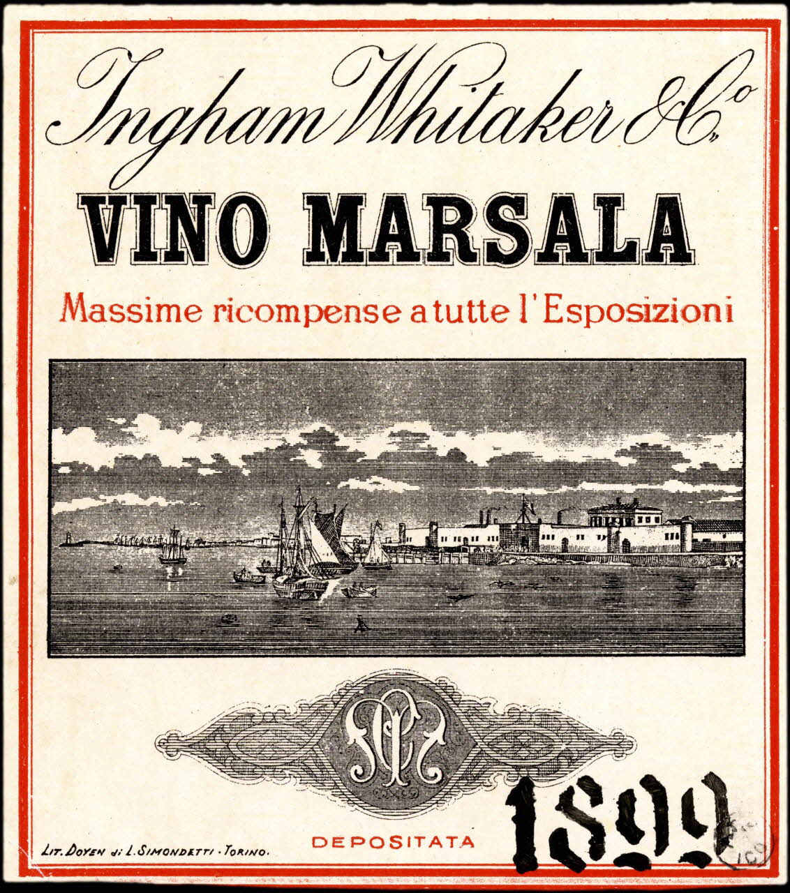 Doyen di L. Simondetti étiquette publicitaire VINO MARSALA Turin 1899 1960.66.97 Photo