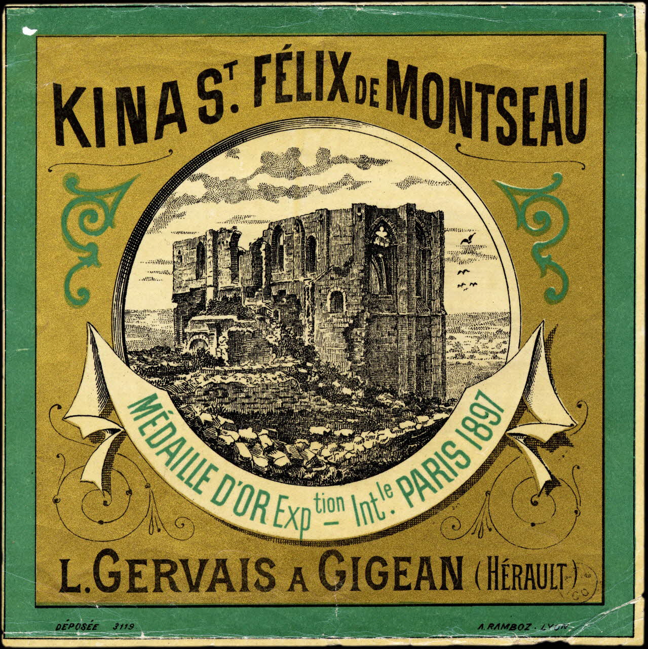 Ramboz A. étiquette publicitaire KINA ST. FELIX DE MONTSEAU Lyon 1897 1960.66.114 Photo