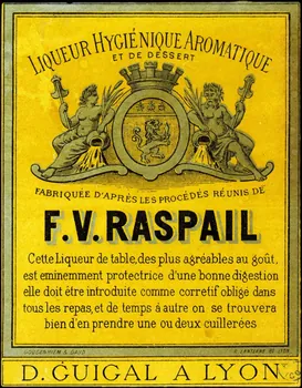 étiquette publicitaire LIQUEUR HYGIENIQUE AROMATIQUE  ET DE DESSERT  F. V. RASPAIL 1960.66.125 Photo