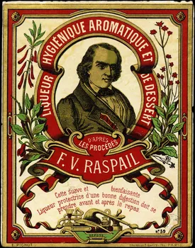 étiquette publicitaire LIQUEUR HYGIENIQUE AROMATIQUE ET DE DESSERT  F. V. RASPAIL 1960.66.127 Photo