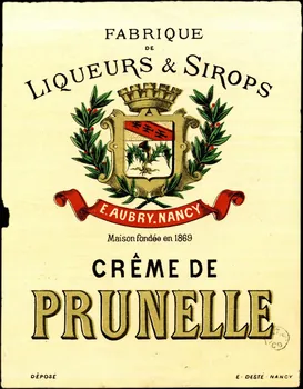 Desté E. étiquette publicitaire CREME DE  PRUNELLE Nancy 1869 1960.66.131 Photo