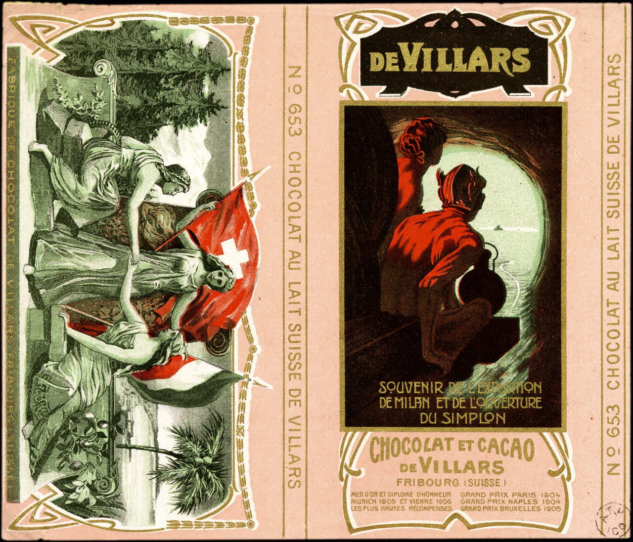 étiquette publicitaire DE VILLARS  CHOCOLAT ET CACAO  DE VILLARS 1905 1960.66.166 Photo