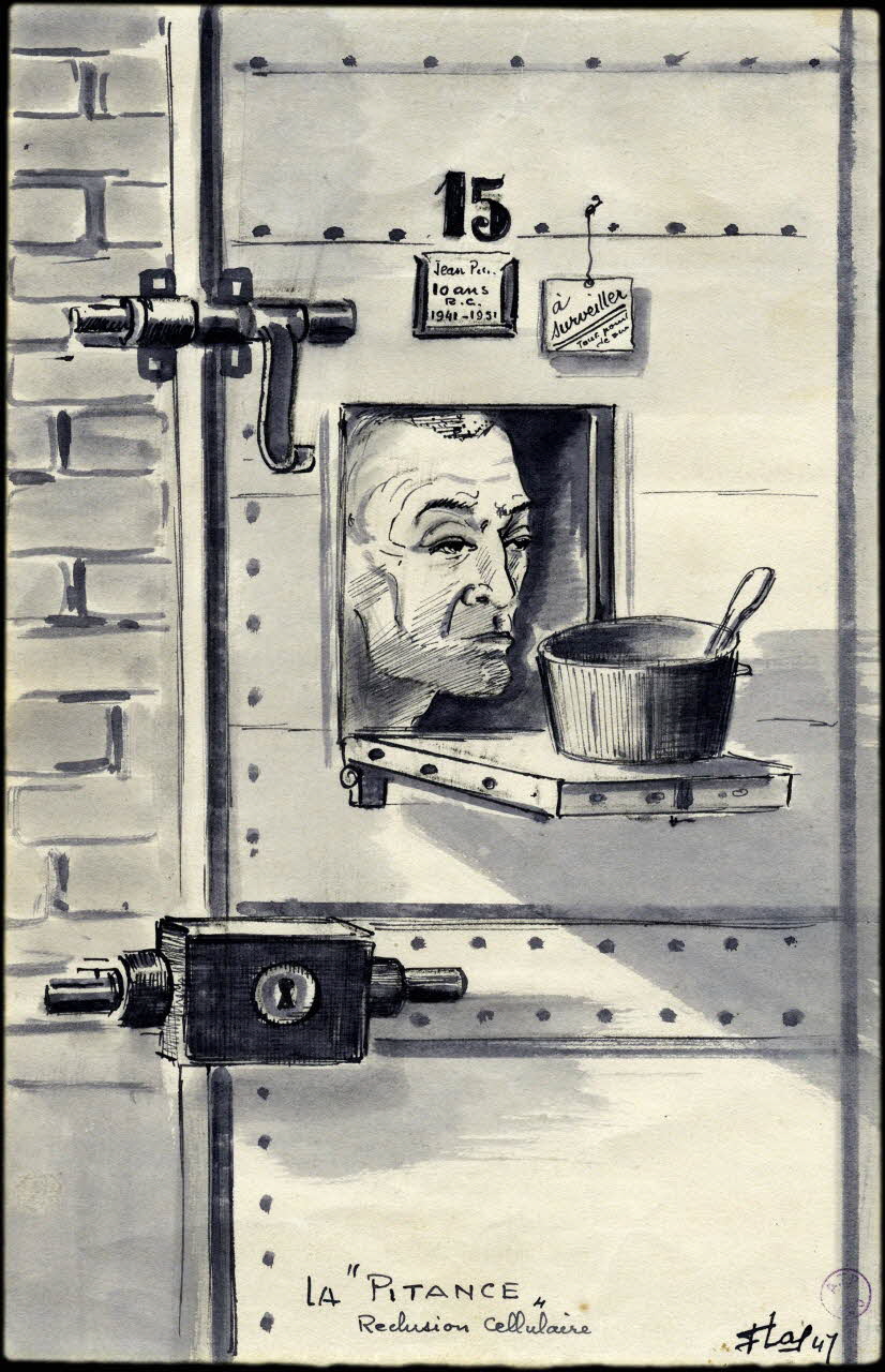 Francis Lagrange partie d'un ensemble de dessins LA "PITANCE"  Reclusion cellulaire Guyane, France 1947 2001.42.14 Photo