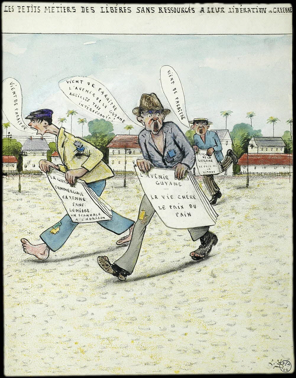 L.K. dessin LES PETITS METIERS DES LIBERES SANS RESSOURCES A LEUR LIBERATION a CAYENNE Guyane, France 1918-1922 2001.41.42 Photo