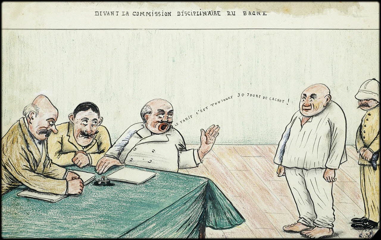 L.K. dessin DEVANT LA COMMISSION DISCIPLINAIRE DU BAGNE Guyane, France 1918-1922 2001.41.49 Photo