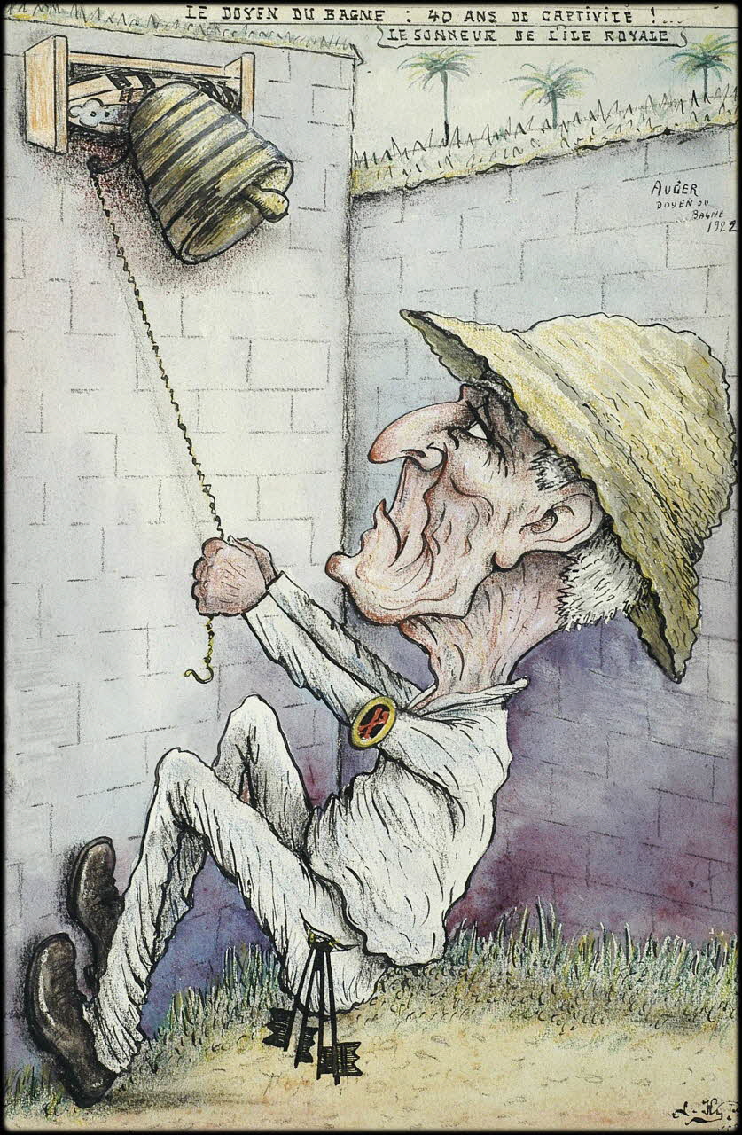 L.K. dessin LE DOYEN DU BAGNE : 40 ANS DE CAPTIVITE !...  LE SONNEUR DE L'ILE ROYALE Guyane, France 1920-1924 2001.41.50 Photo