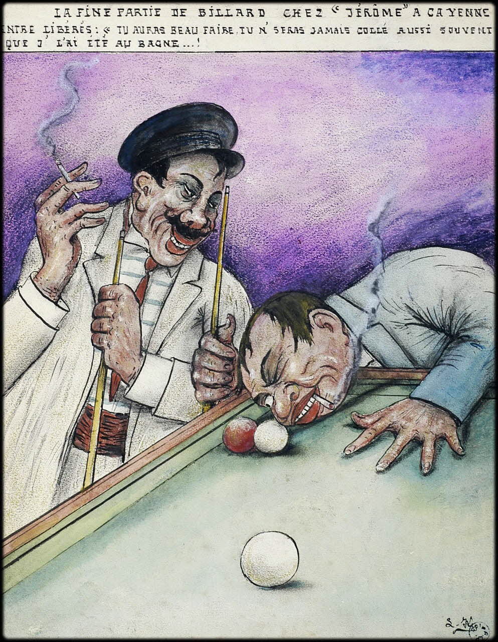 L.K. dessin LA FINE PARTIE DE BILLARD CHEZ "JEROME" A CAYENNE Guyane, France 1918-1922 2001.41.57 Photo