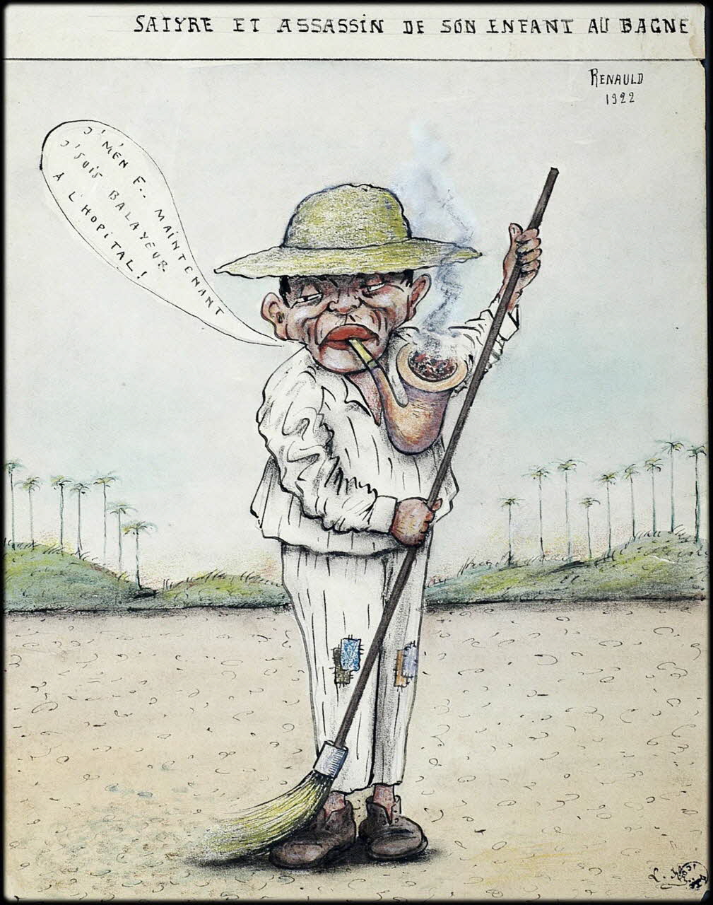 L.K. dessin SATYRE ET ASSASSIN DE SON ENFANT AU BAGNE  RENAULD Guyane, France 1922 2001.41.58 Photo