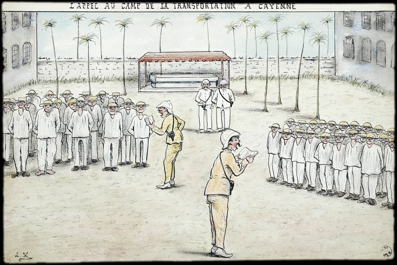 L.K. dessin L'APPEL AU CAMP DE LA TRANSPORTATION A CAYENNE Guyane, France 1918-1922 2001.41.60 Photo