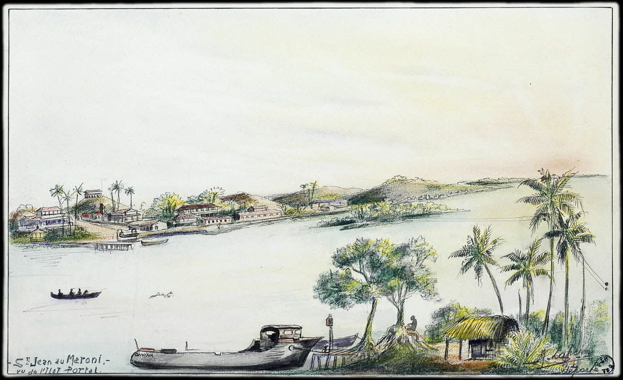 Laperre Jules César Joseph dessin ST-Jean au Maroni. -  vu de l'ILOT Portal. Guyane, France 1925-1935 2001.41.64 Photo