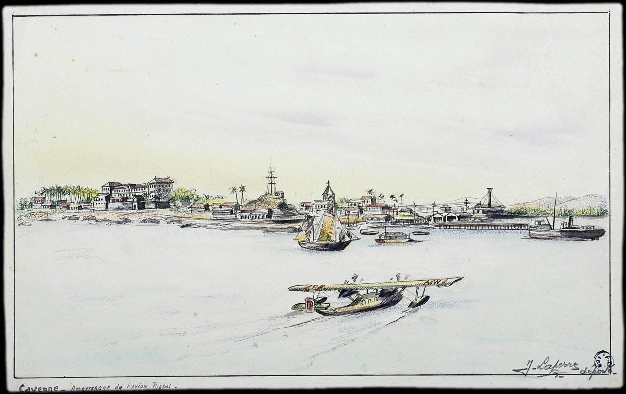 Laperre Jules César Joseph dessin Cayenne - Amerissage de l'AVION Postal Guyane, France 1925-1935 2001.41.67 Photo