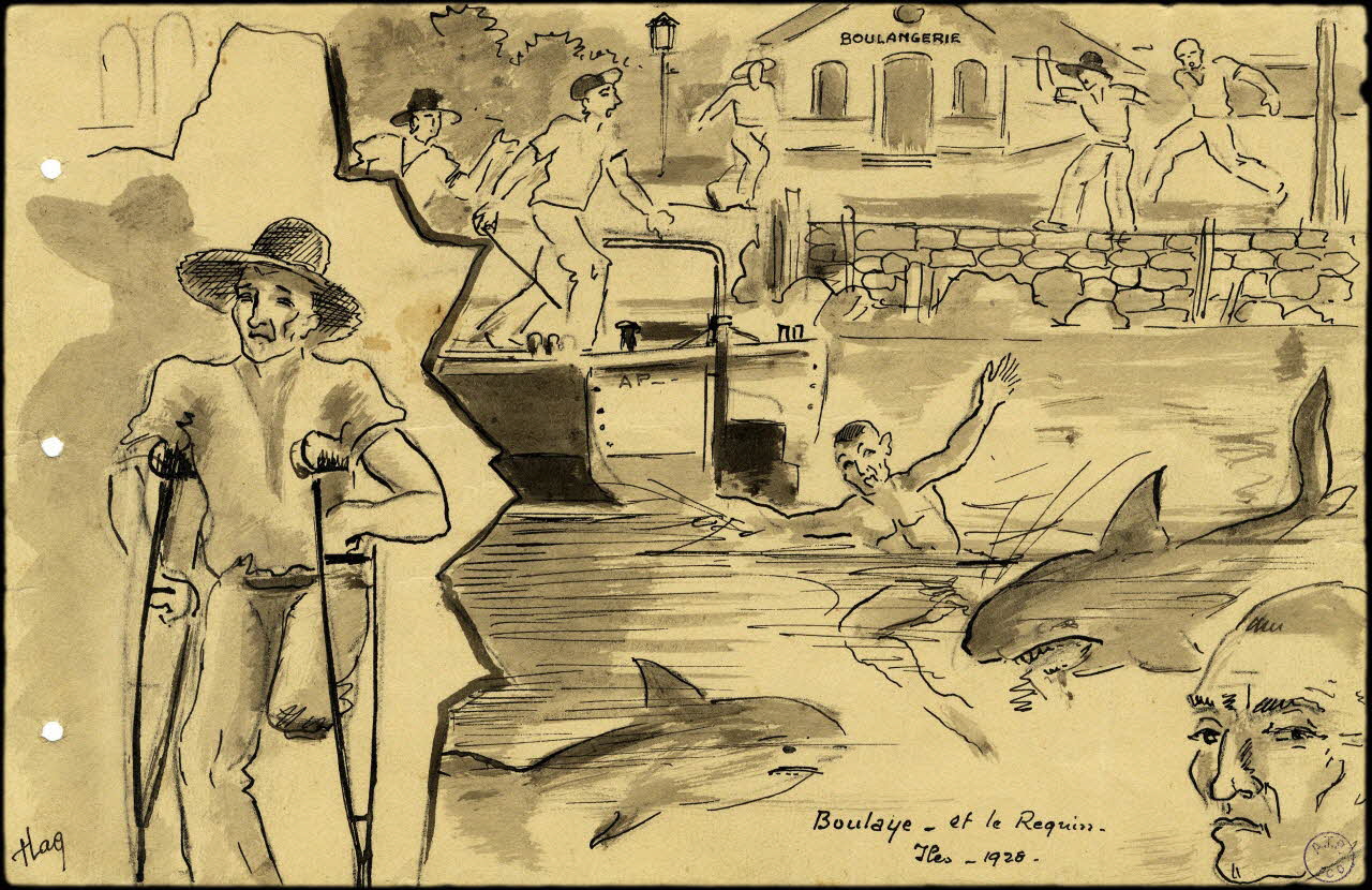 Francis Lagrange partie d'un ensemble de dessins Boulaye - et le Requin -  Iles - 1928. Guyane, France 1926-1930 2001.42.1 Photo (c) Mucem