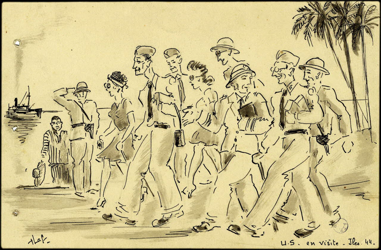 Francis Lagrange partie d'un ensemble de dessins U. S. en visite. Iles. Guyane, France 1942-1946 2001.42.2 Photo (c) Mucem