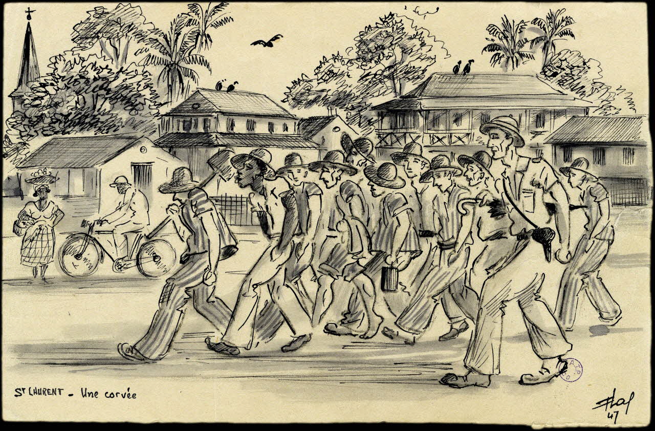 Francis Lagrange partie d'un ensemble de dessins ST LAURENT - Une corvée Guyane, France 1947 2001.42.6 Photo (c) Mucem