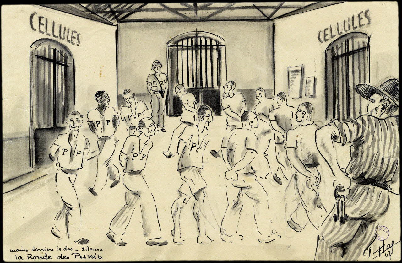 Francis Lagrange partie d'un ensemble de dessins mains derriere le dos - silence  la Ronde des Punis Guyane, France 1947 2001.42.7 Photo (c) Mucem