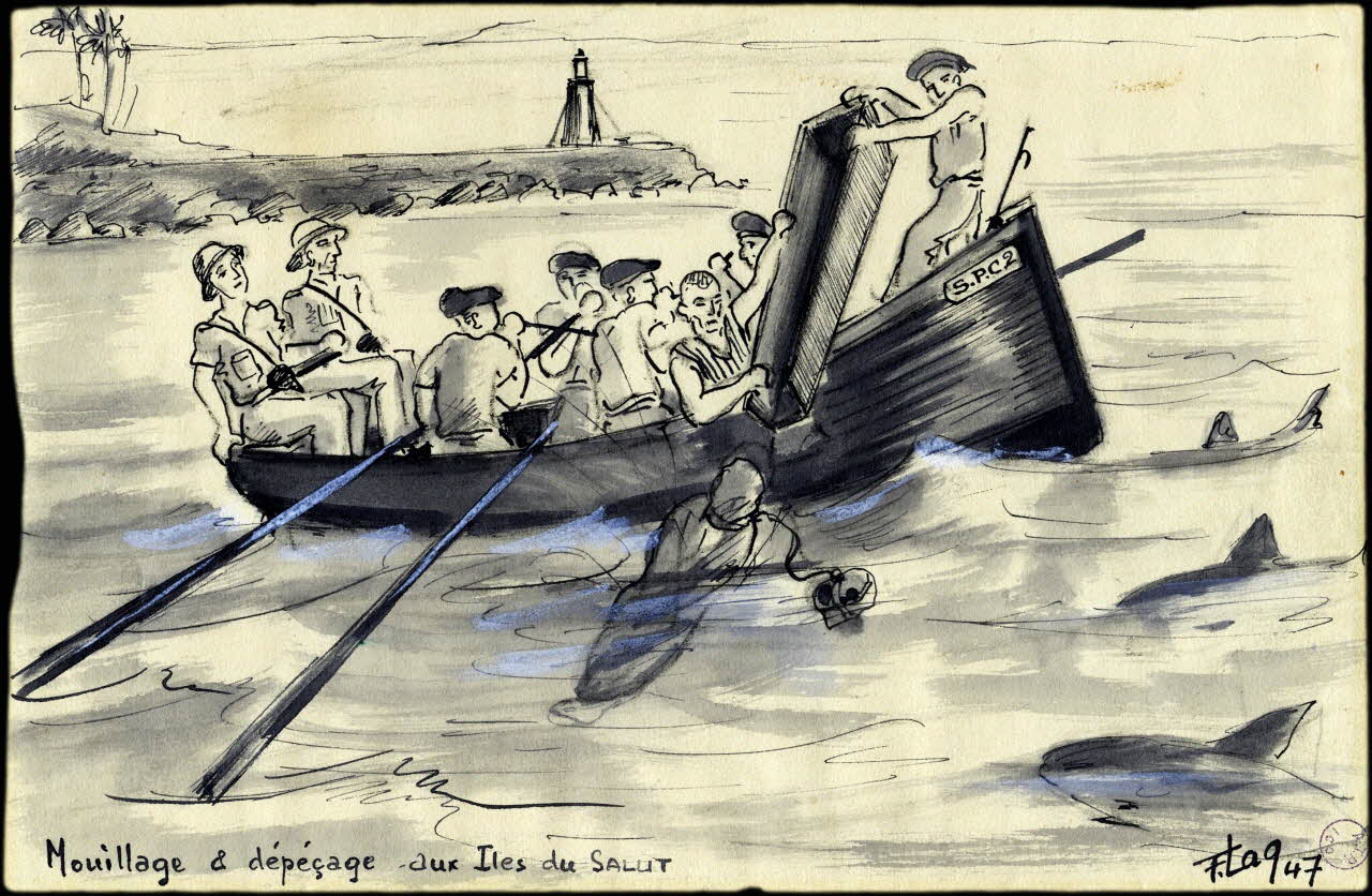 Francis Lagrange partie d'un ensemble de dessins Mouillage & dépéçage aux Iles du SALUT Guyane, France 1947 2001.42.22 Photo