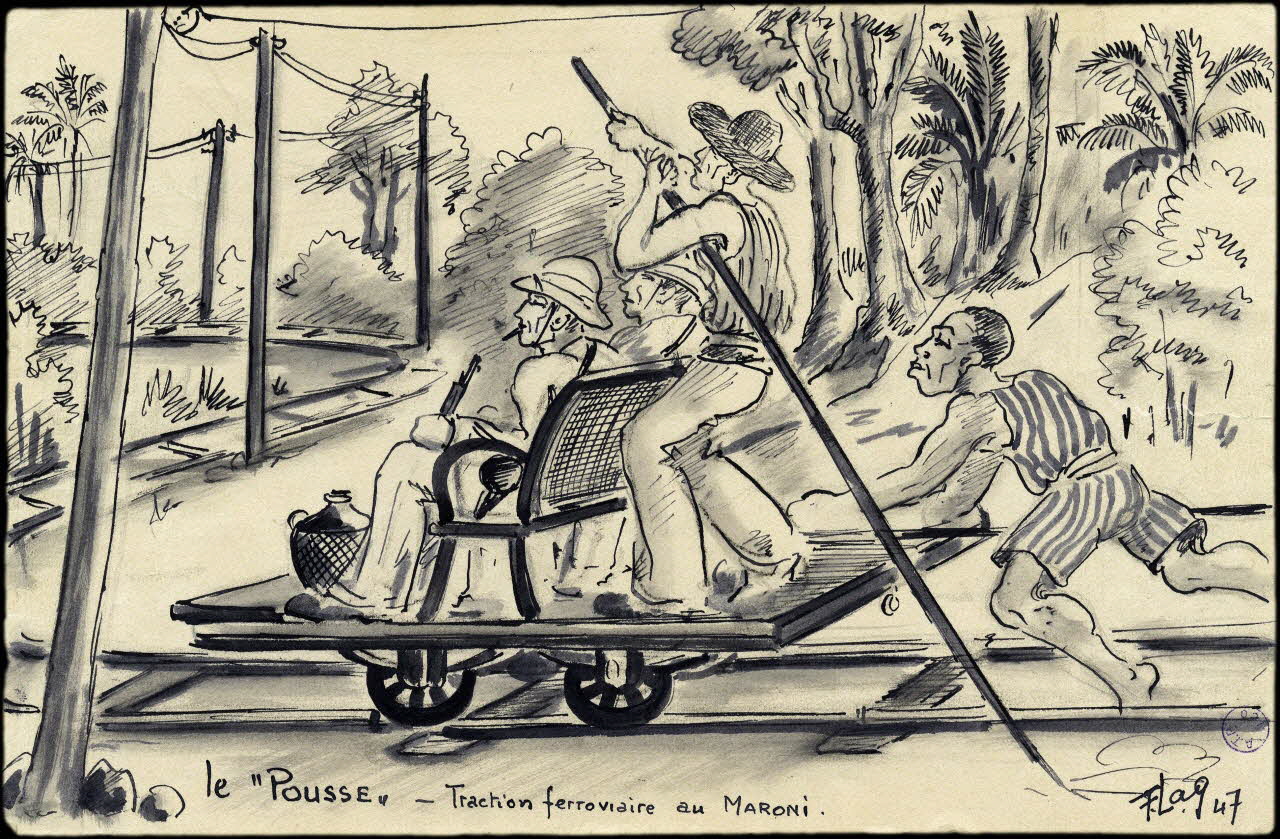 Francis Lagrange partie d'un ensemble de dessins le "POUSSE" - Traction ferroviaire au MARONI. Guyane, France 1947 2001.42.23 Photo