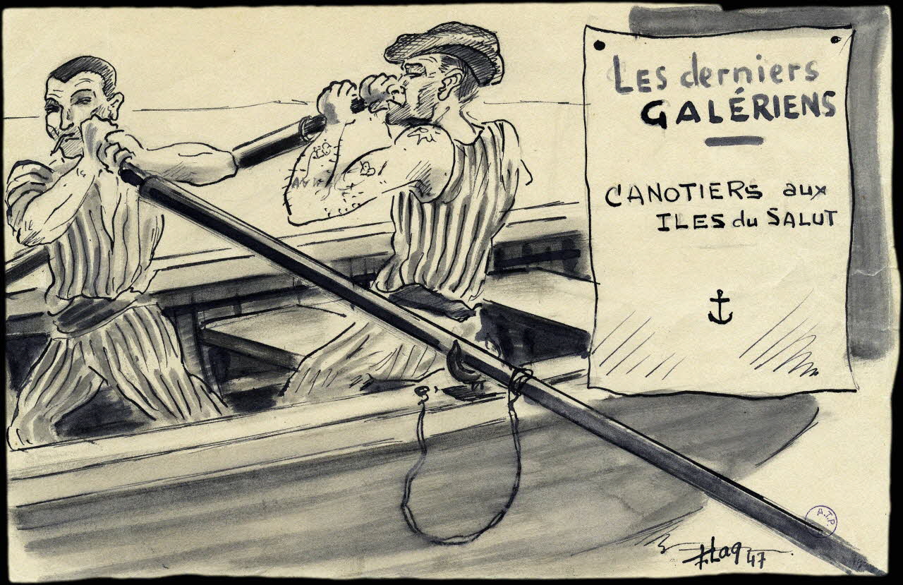 Francis Lagrange partie d'un ensemble de dessins Les derniers  GALERIENS  CANOTIERS aux  ILES du SALUT Guyane, France 1947 2001.42.5 Photo (c) Mucem