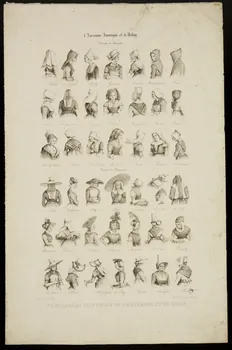 Tudot Edmond ; Desrosiers P. A. suite de figures (6x7) L'Ancienne Auvergne et le Velay,  Variété de Bonnets.  PRINCIPALES COIFFURES DE L'AUVERGNE ET DU VELAY Moulins 1843-1847 1936.1.1 Photo
