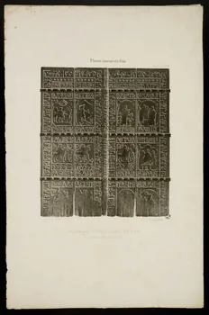 Tudot Edmond ; Desrosiers P. A. partie d'un ensemble d'estampes L'Ancienne Auvergne et le Velay  EGLISE DE NOTRE DAME DU PUY,  Boiserie d'une Porte Romane. (XIIe. S.) Moulins 1843-1847 1936.1.18  Photo