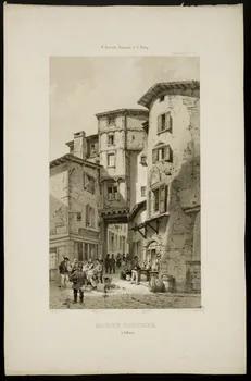 Mathieu ; Adolphe Bayot ; Durand H. ; Desrosiers P. A. (imprimeur, partie d'un ensemble d'estampes L'Ancienne Auvergne et le Velay,  MARCHE GONTHIER,  à Thiers. Moulins 1843-1847 1936.1.19 Photo
