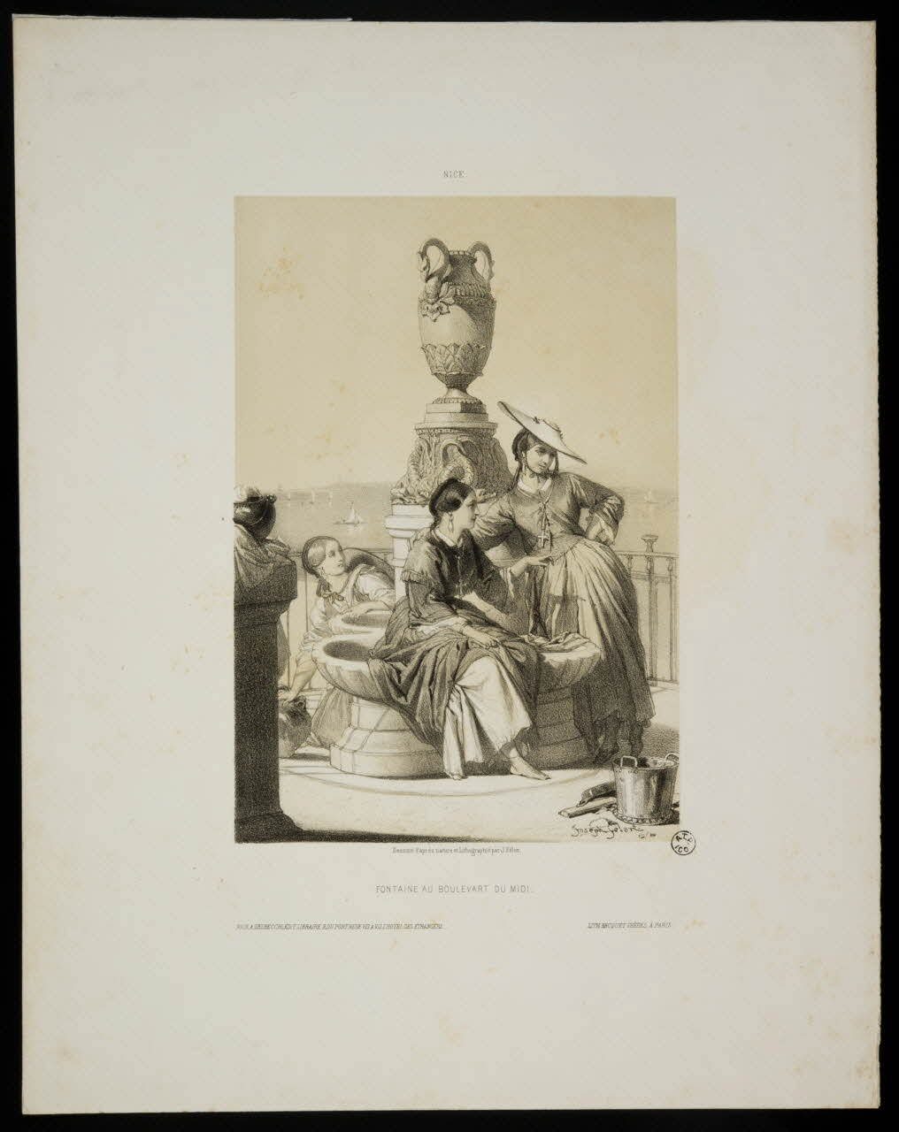 Joseph Félon ; Delbecchi A. ; Becquet estampe NICE.  FONTAINE AU BOULEVART DU MIDI. France 1856 1936.1.31 Photo
