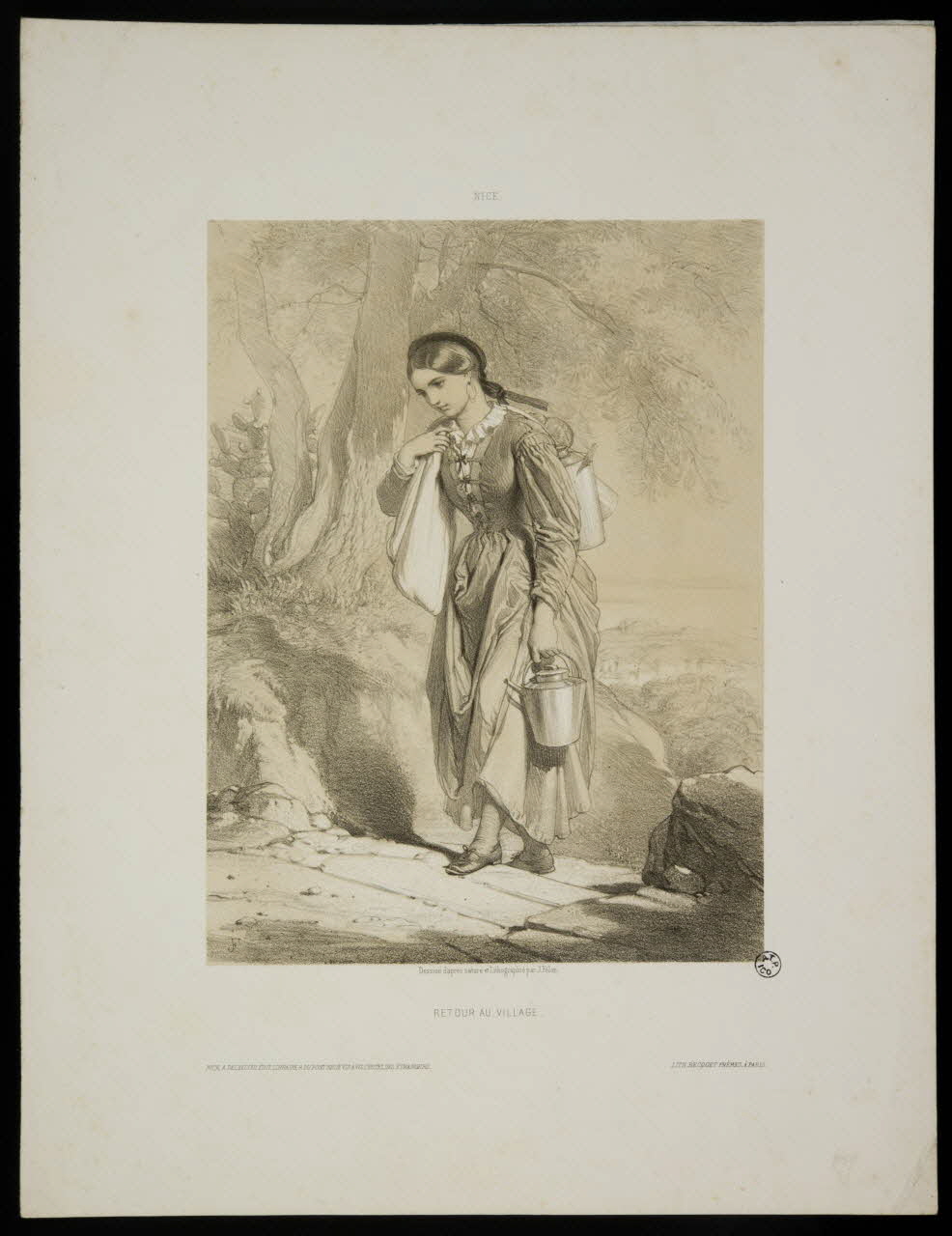 Joseph Félon ; Delbecchi A. ; Becquet estampe NICE.  RETOUR AU VILLAGE France 1856 1936.1.32 Photo