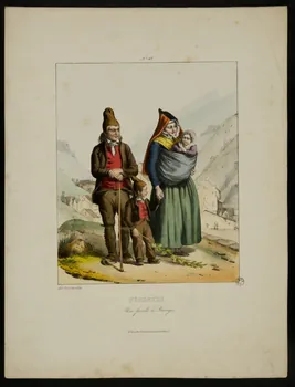 Edouard Pingret ; Joseph Lemercier estampe PYRENEES,  Une famille de Barrèges. Paris 1834 1936.1.34 Photo