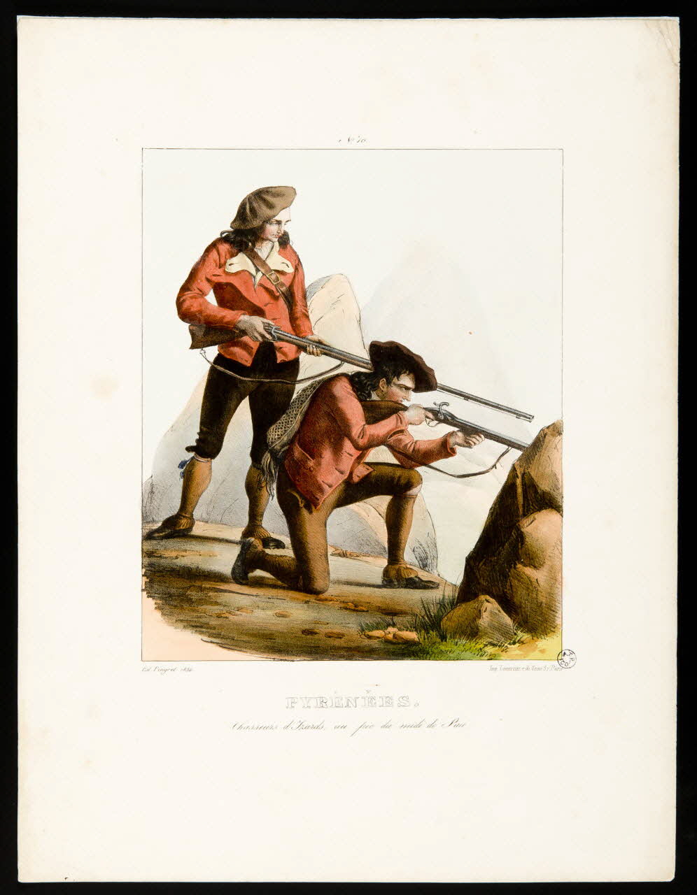 Edouard Pingret ; Joseph Lemercier estampe PYRENEES.  Chasseurs d'Izards, au pic du midi de Pau. Paris 1834 1936.1.35 Photo