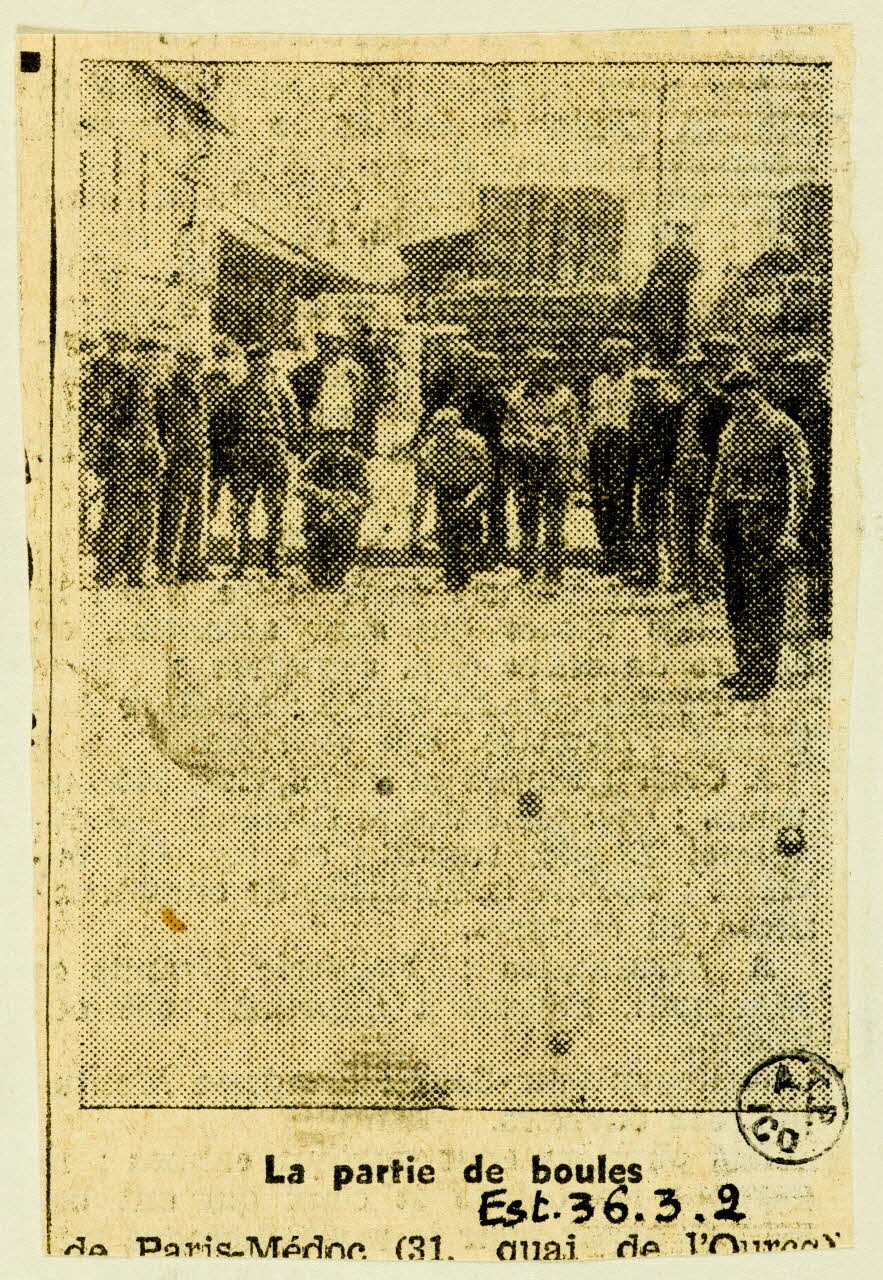 imprimé La partie de boules  de Paris-Médoc (31 quai de l'Ourcq) Paris 1936 1936.3.2 Photo