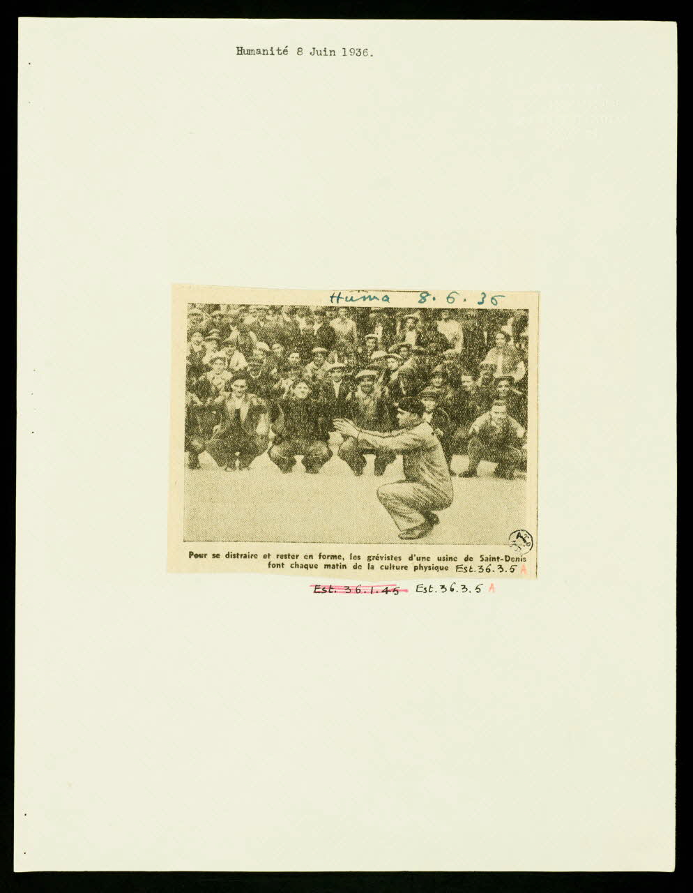 imprimé Pour se distraire et rester en forme, les grévistes d'une usine de Saint-Denis  font chaque matin de la culture physique Paris 1936 1936.3.5 Photo