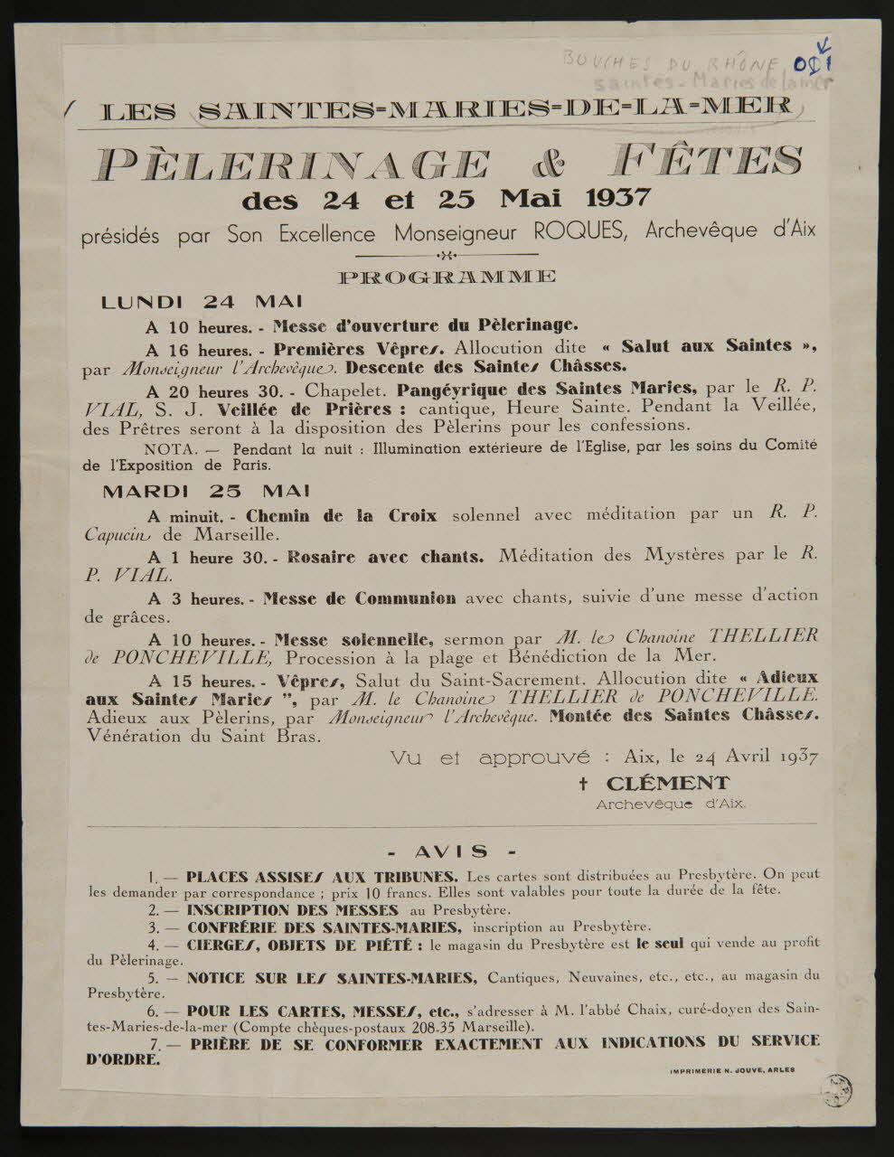 N. Jouve affiche LES SAINTES-MARIES-DE-LA-MER  PELERINAGE & FETES  des 24 et 25 Mai 1937 Arles 1937 1937.3.1 Photo