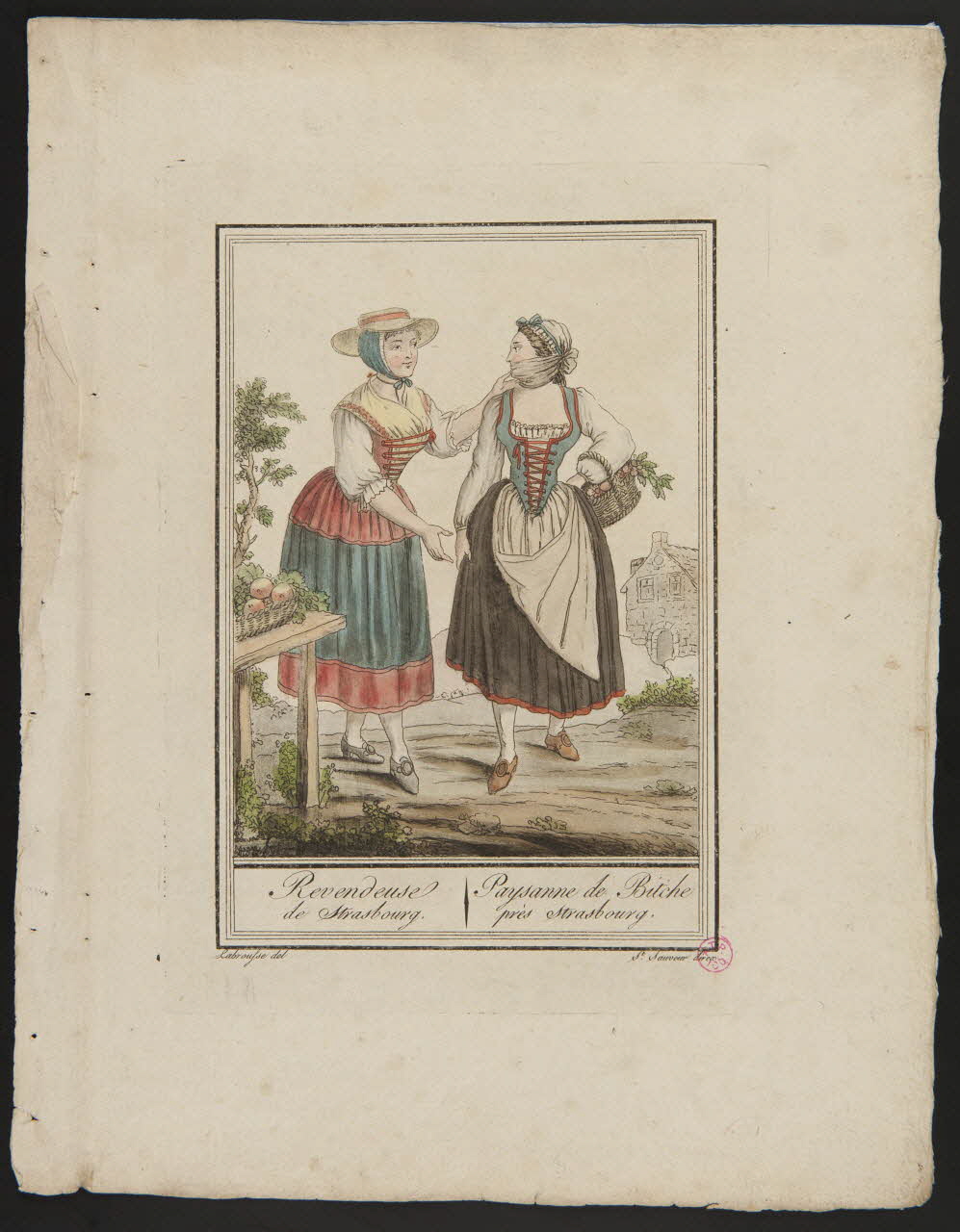 Labrousse L. ; Michel Pigelet imagerie ancienne Revendeuse  de Strasbourg.  Paysanne de Bitche  près Strasbourg. Paris 1796 1938.1.11 Photo