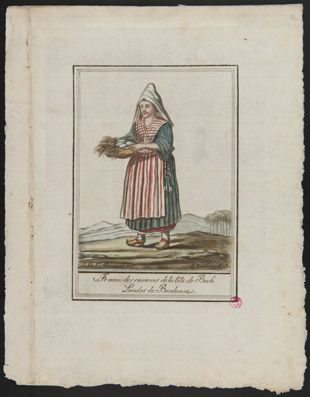 Labrousse L. ; André Grasset de Saint-Sauveur ; Gihaut frères (imprime imagerie ancienne Femme des environs de la tête de Buch  Landes de Bordeaux Paris 1796 1938.1.16 Photo