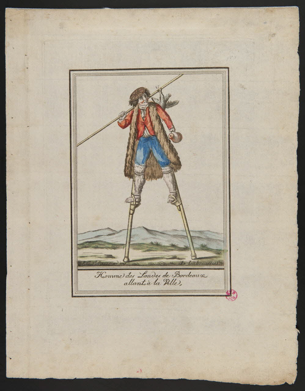 Labrousse L. ; André Grasset de Saint-Sauveur ; Gihaut frères (imprime imagerie ancienne Homme des Landes de Bordeaux  allant à la Ville Paris 1796 1938.1.19 Photo